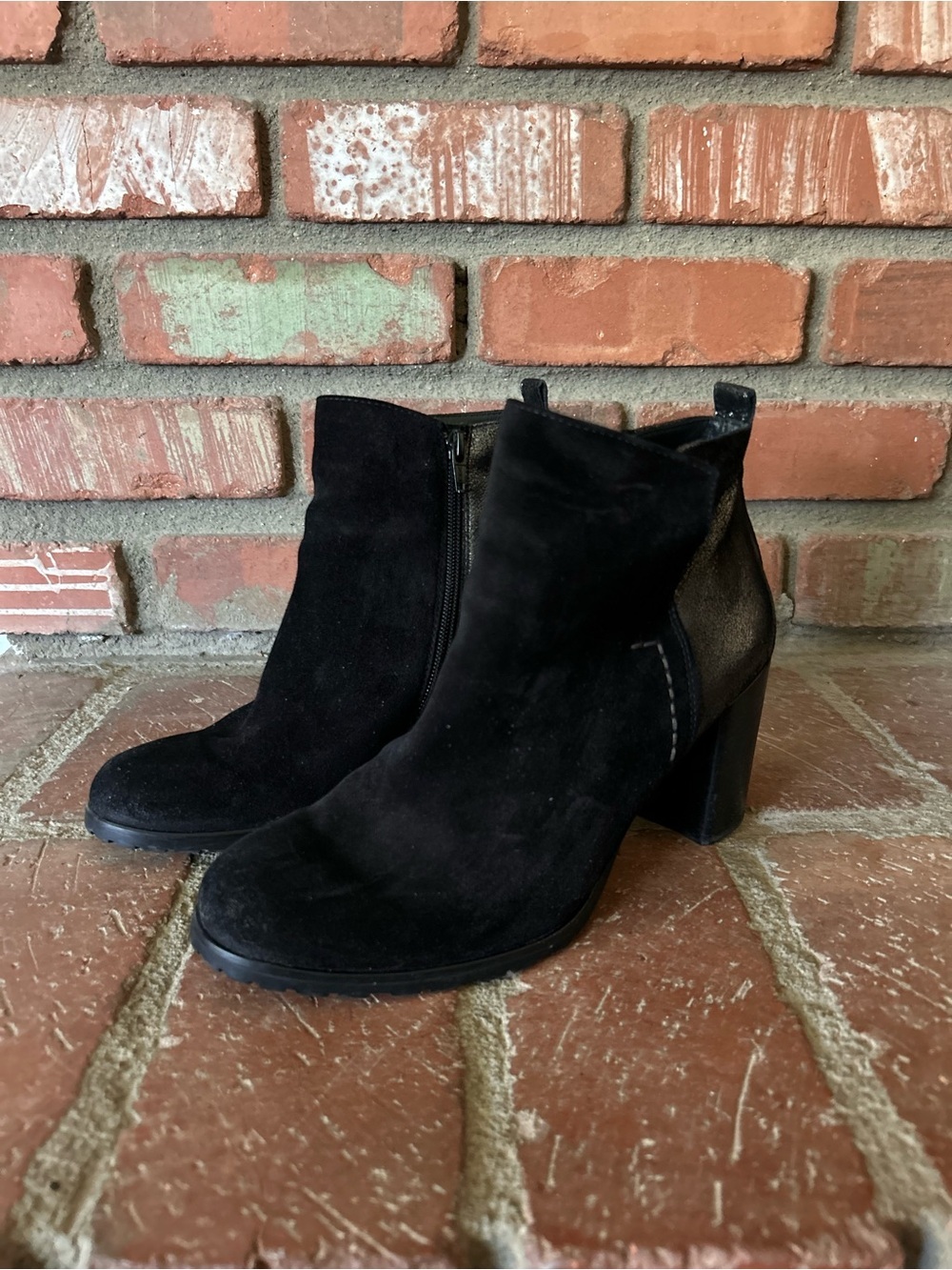 Paul Green Side Zip Mixed Leather Suede Ankle Booties in Black Sz 6